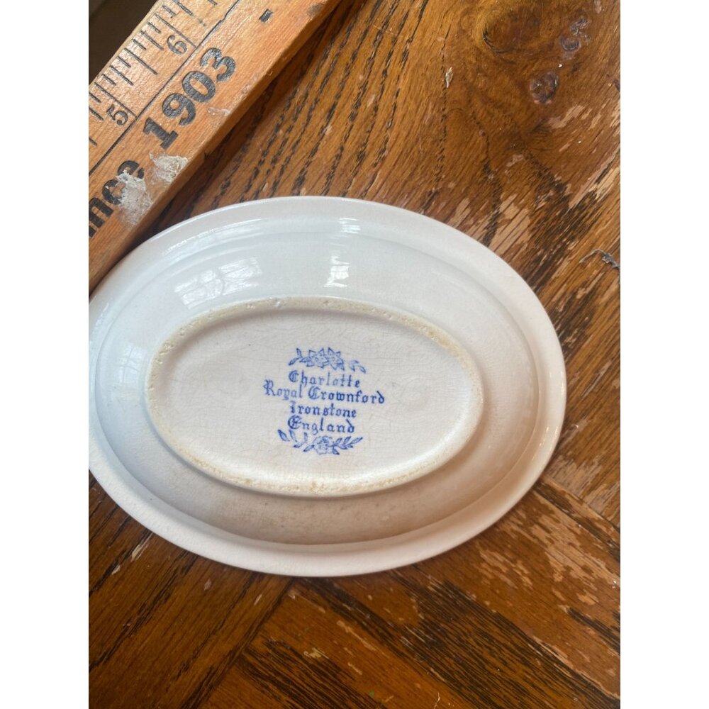 Antique Charlotte Royal Crownford Ironstone England Blue Floral Oval Dish 6" x 4 - Picture 4 of 6